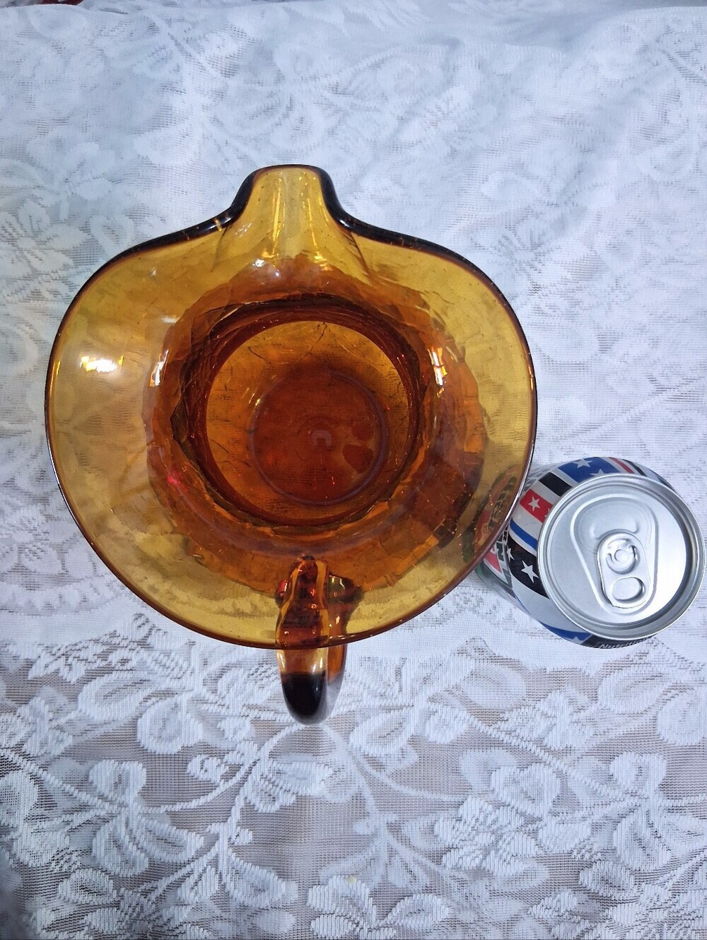 Vintage Mid-Century Amber Art Glass Pitcher Crackle Finish Medium Size MCM - Picture 16 of 16